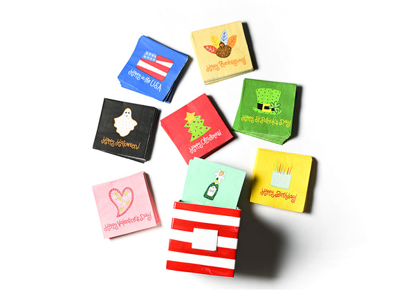 Red Mini Nesting Cube with Assorted Napkins 8 Pack - Coton Colors Company